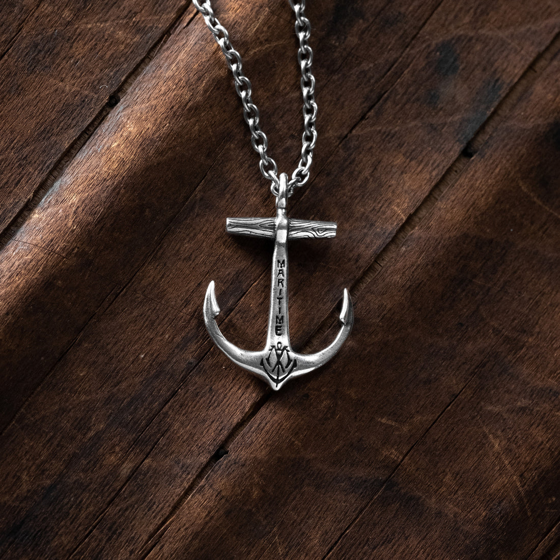 Sterling Silver Anchor Necklace - Custom Stamp Option