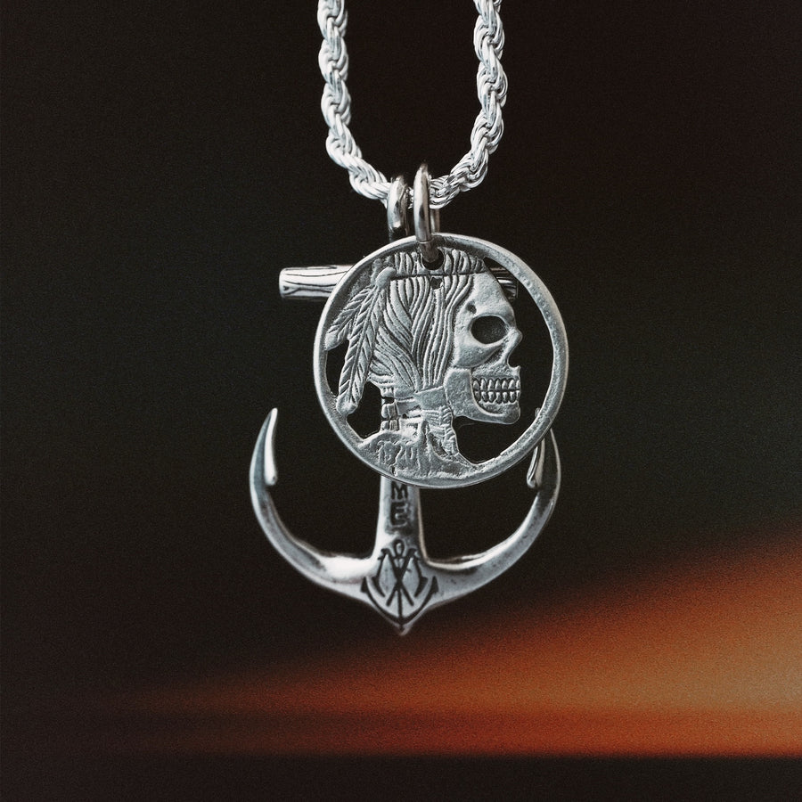 Sterling Anchor Necklace & Sterling Hobo Nickel Indian Head Coin