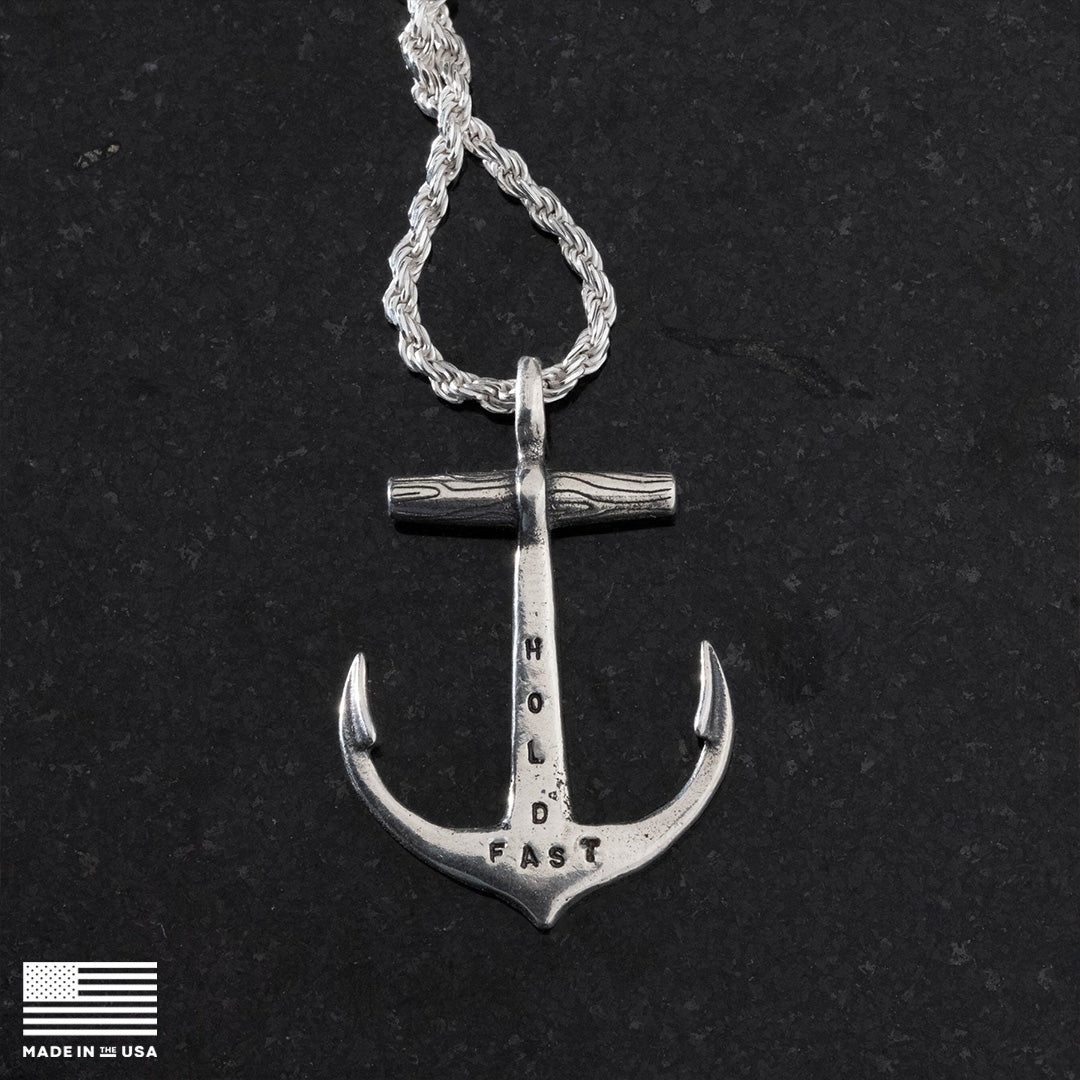 Sterling Silver Anchor Necklace - Custom Stamp Option