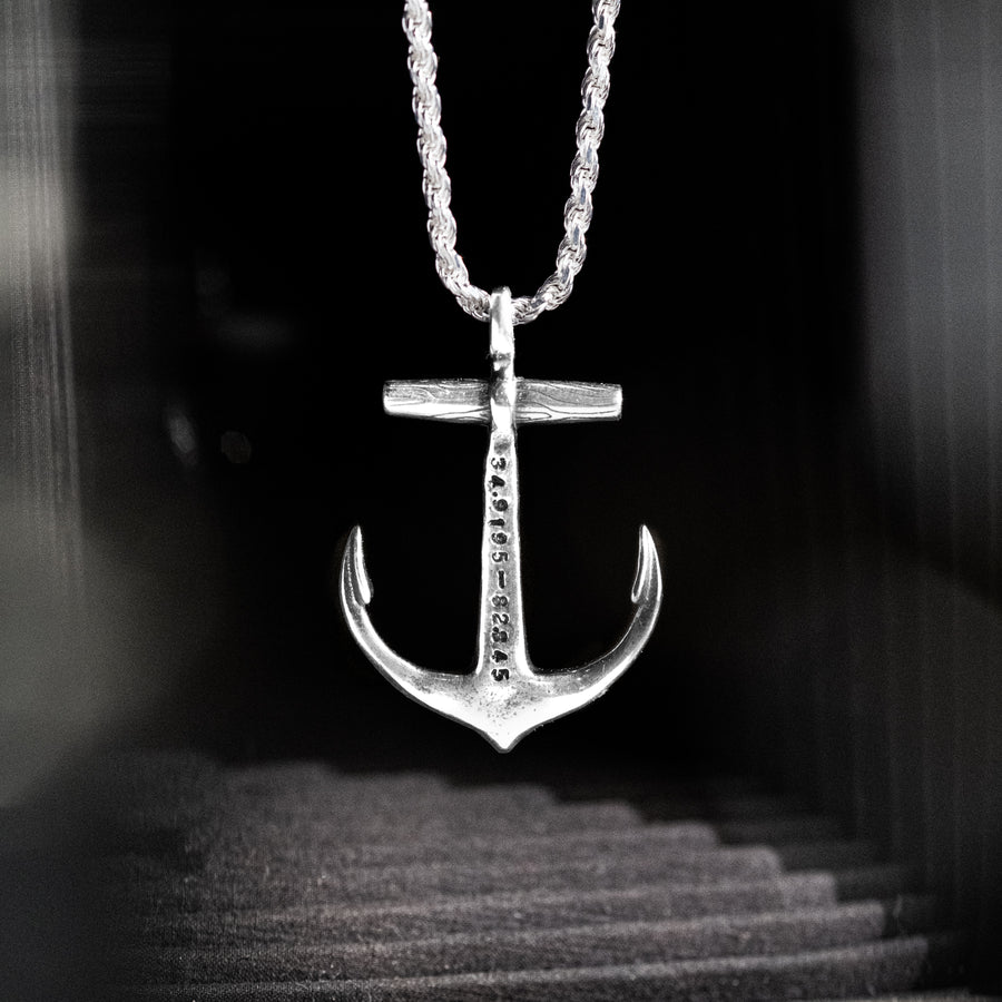 Sterling Silver Anchor Necklace - Custom Coordinates