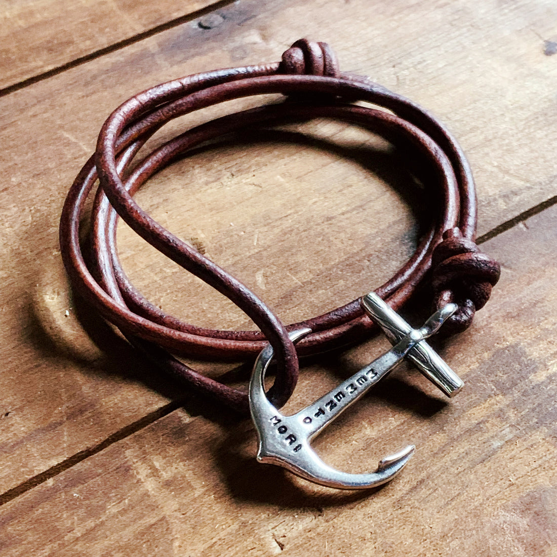Handmade Anchor Bracelet with Cord and Leather